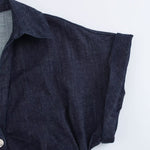 Short-Sleeve Button-Front Denim Midi Dress