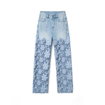 Embroidered Cut-Out Pearl Rhinestone Ankle Jeans