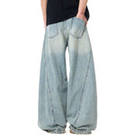Distressed Raw Hem Barrel-Leg Ripped Jeans