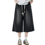 Drawstring Waist Washed Cropped Denim Pants