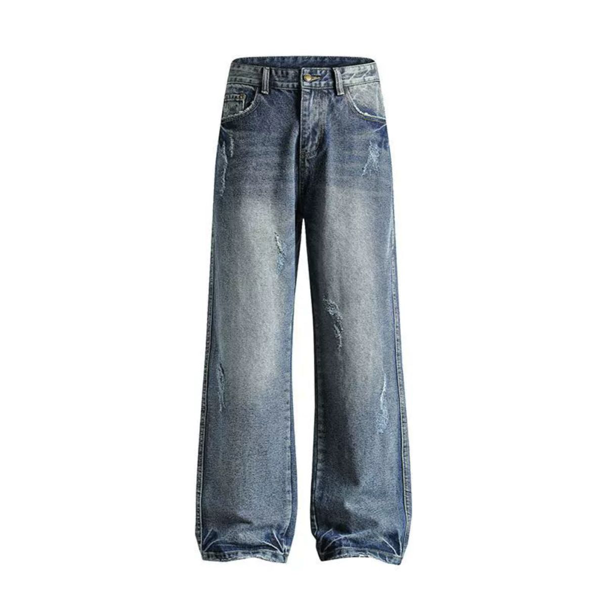 Relaxed Fit Distressed Hem Ripped Jeans