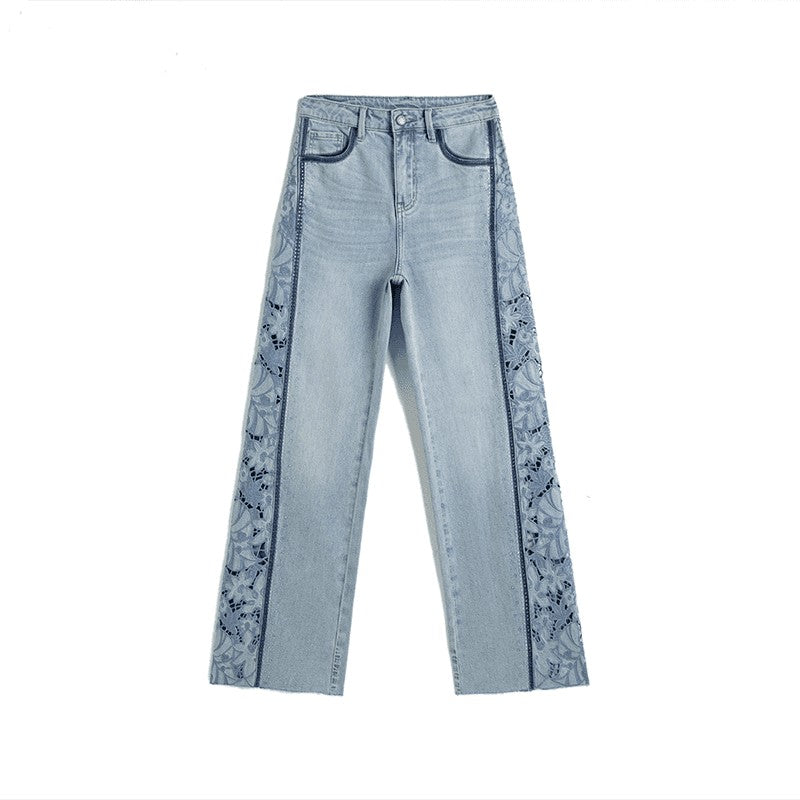 Lightweight Rhinestone & Embroidered Cut-Out Jeans