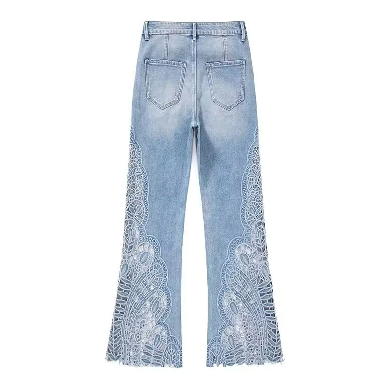 Lightweight Embroidered Cut-Out Bootcut Jeans