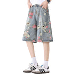 Floral Print Ripped Bermuda Denim Shorts