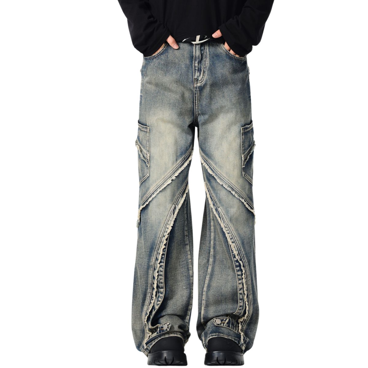 Y2K Fluid Patchwork Jeans-INNBLAC Fashion Apparel