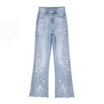Lightweight Embroidered Cut-Out Bootcut Jeans