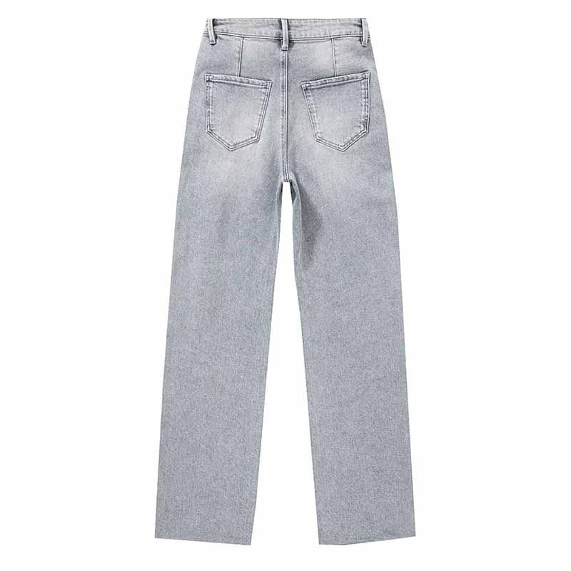 Patchwork Pearl-Frog Closure Embroidered Jeans