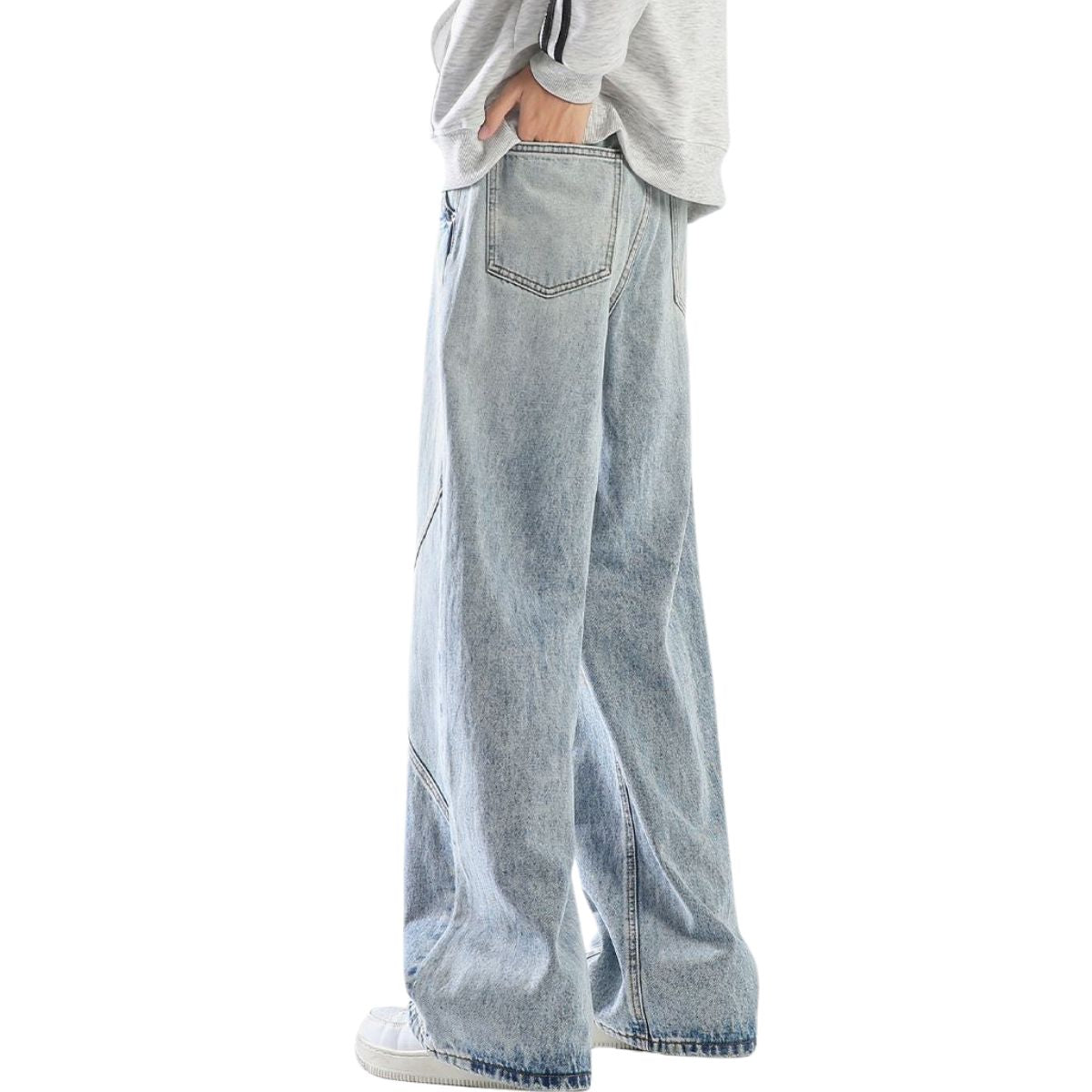 Relaxed Fit Patchwork Washed Denim Jeans