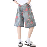 Floral Print Ripped Bermuda Denim Shorts