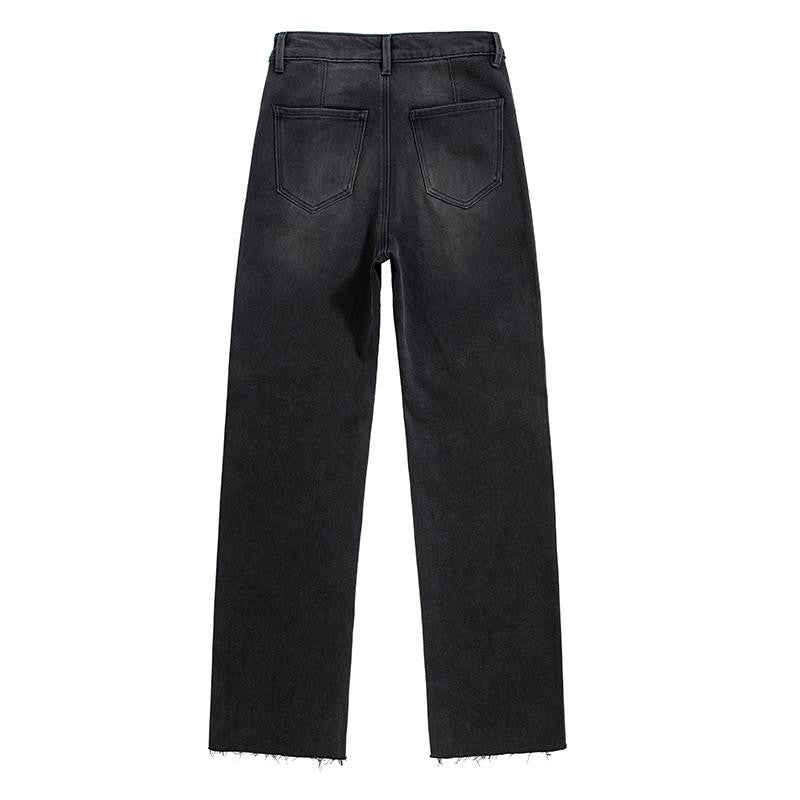 Rhinestone & Rope Embroidery Straight Leg Jeans