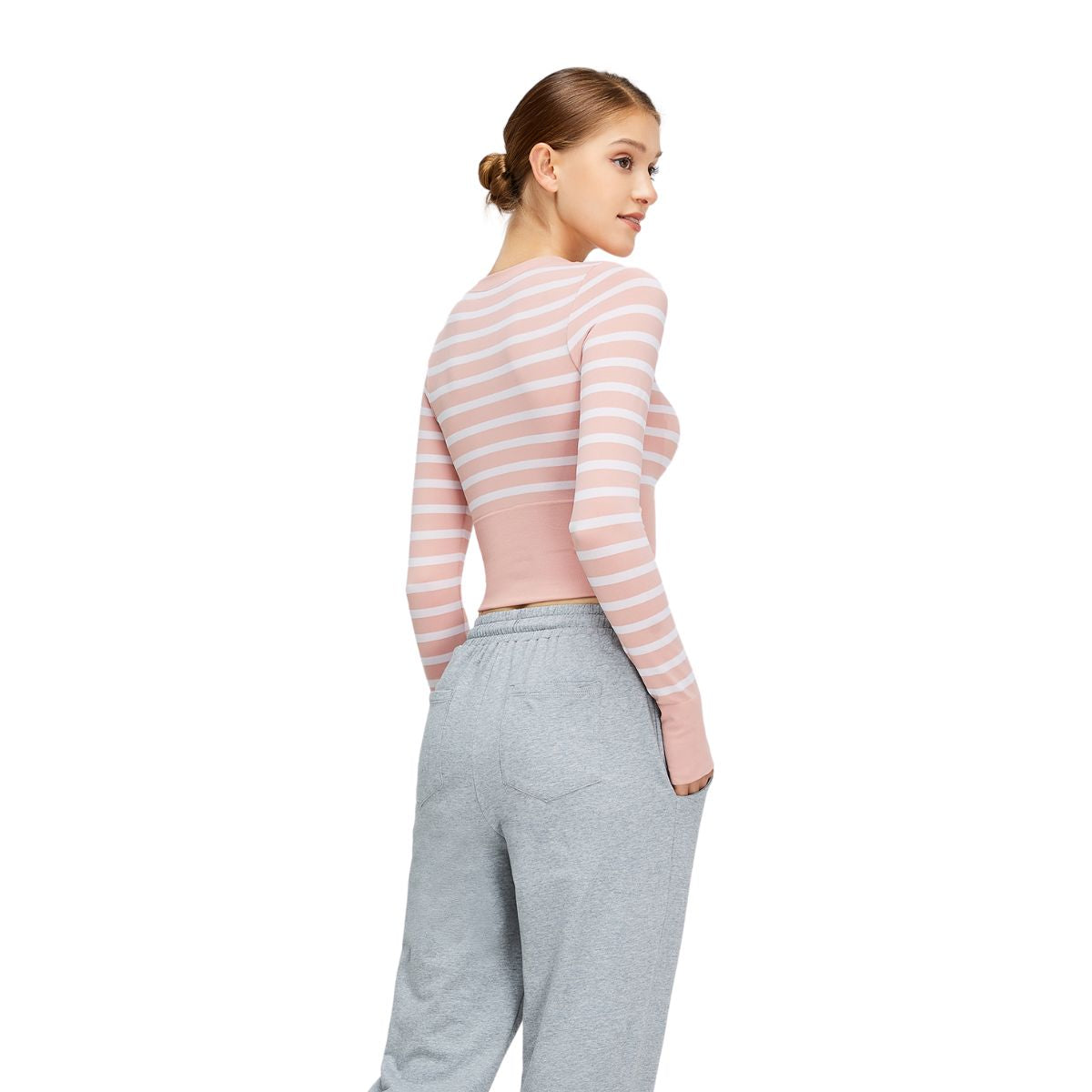 Cropped Striped Long-Sleeve Top