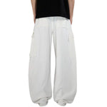 White Barrel-Leg Utility Cargo Pants