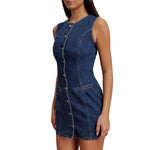 Sleeveless Button-Front Fitted Denim Minidress