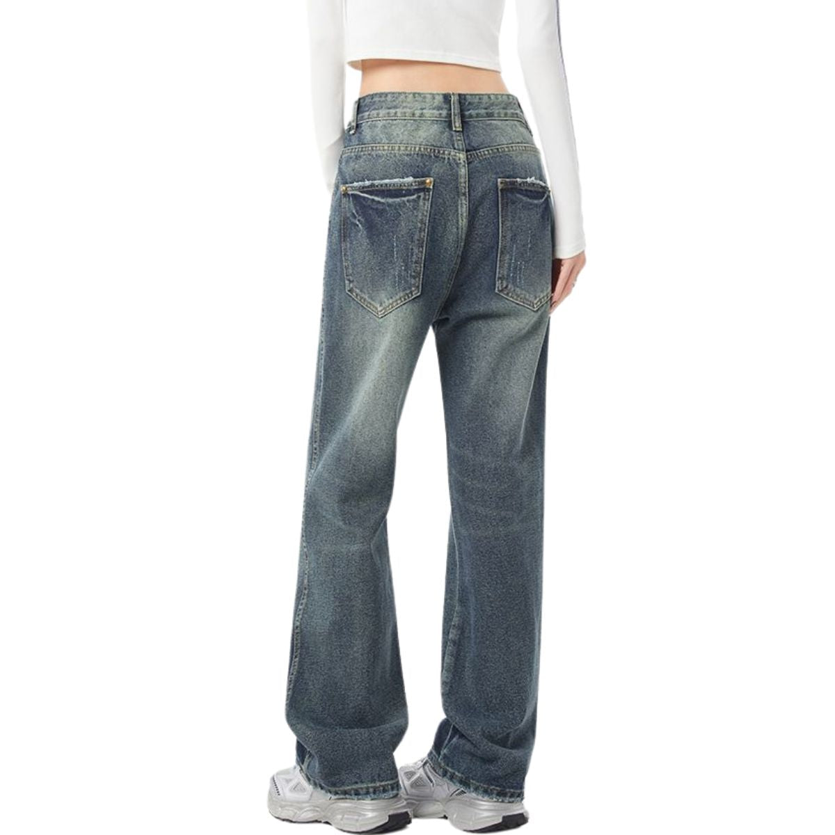 Relaxed Fit Distressed Hem Ripped Jeans