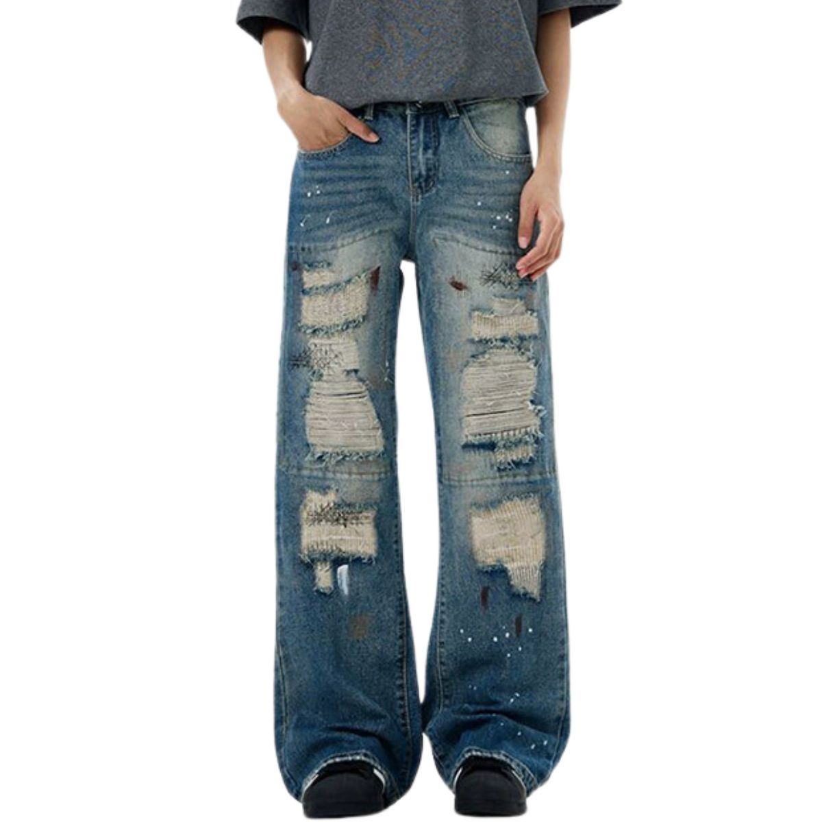 Patched & Painted Ripped Denim Jeans