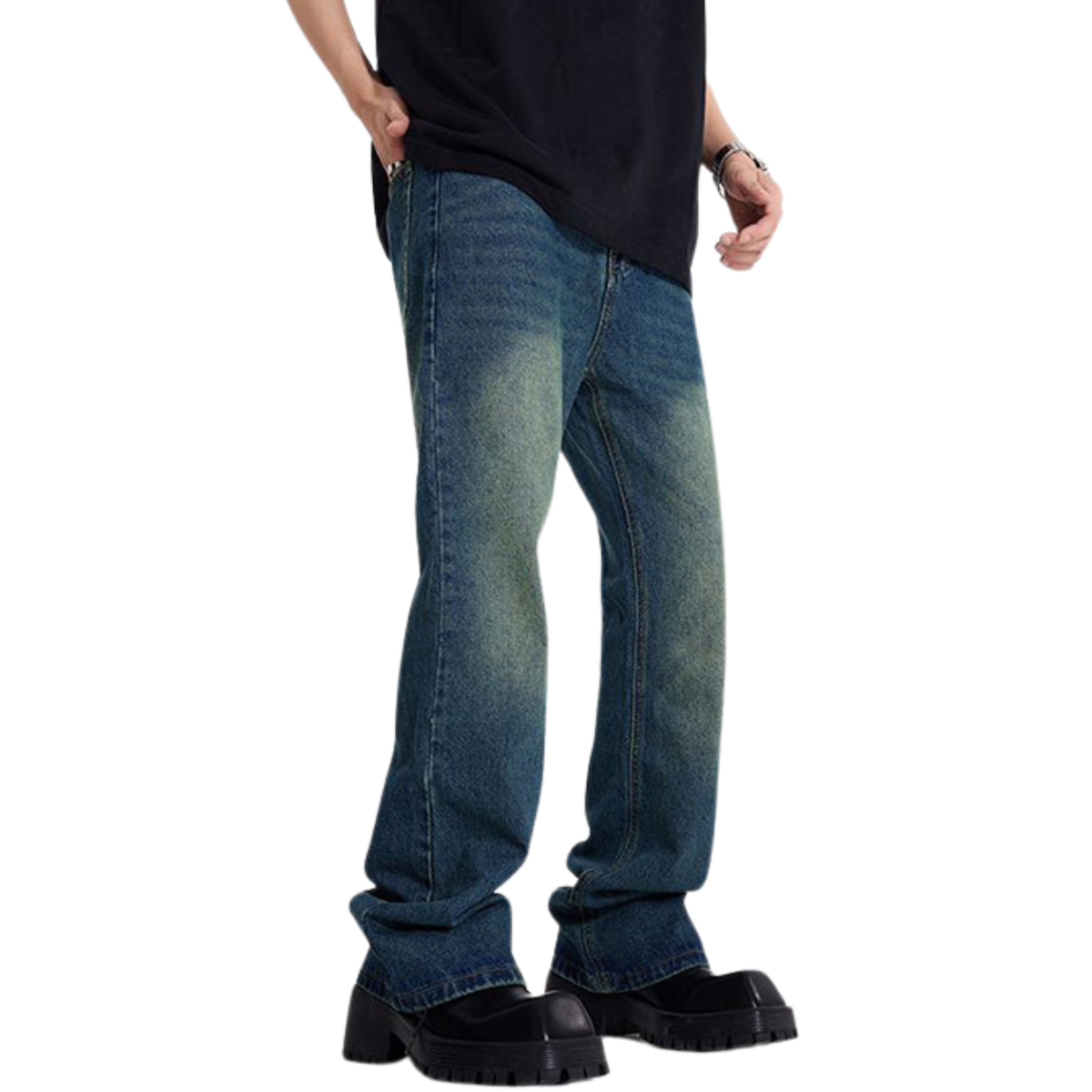 Relaxed Fit Washed Faded Denim Pants