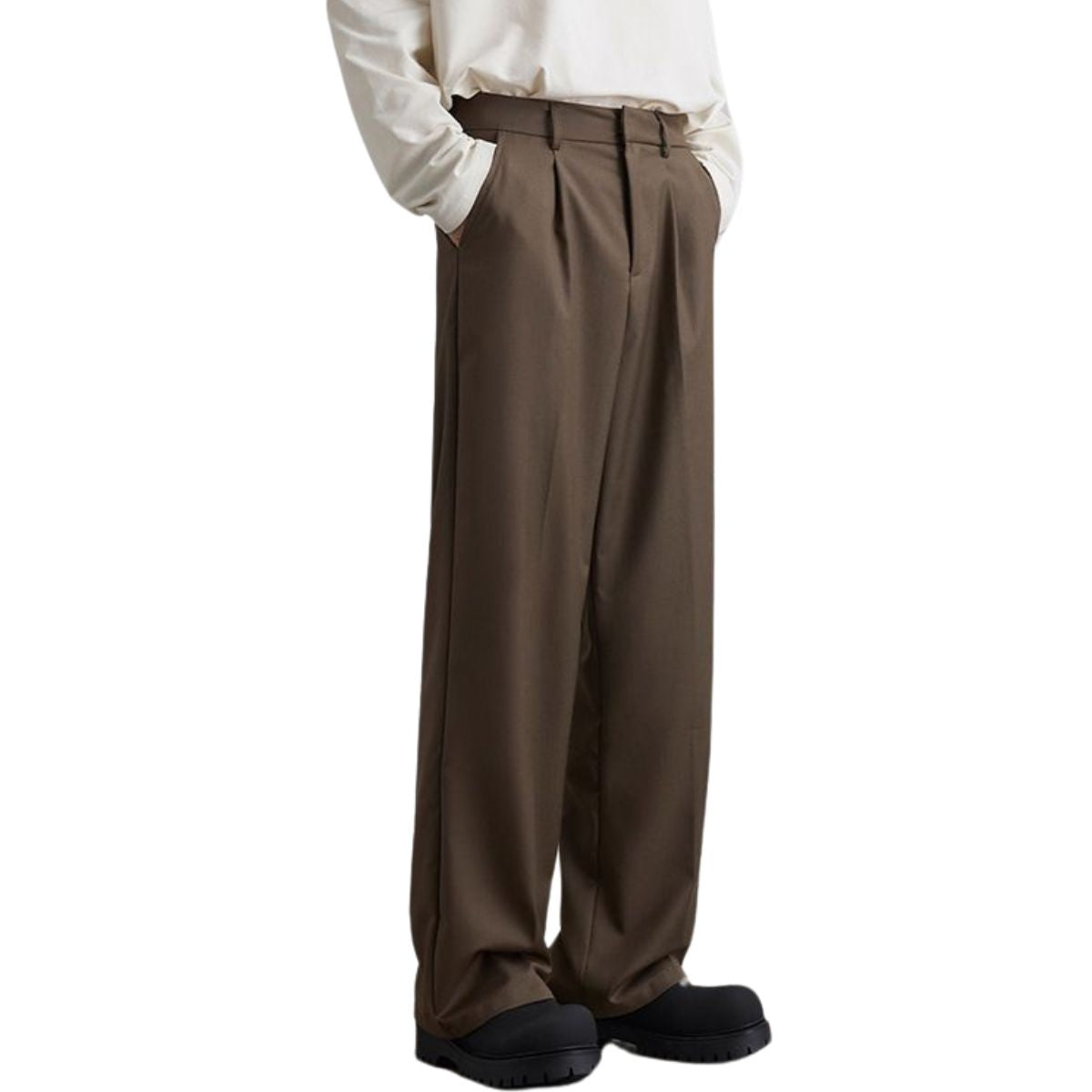 Solid-Color Single Pleat Trousers