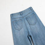 Pearl-Beaded Frog Closure Jeans with Cut-Outs