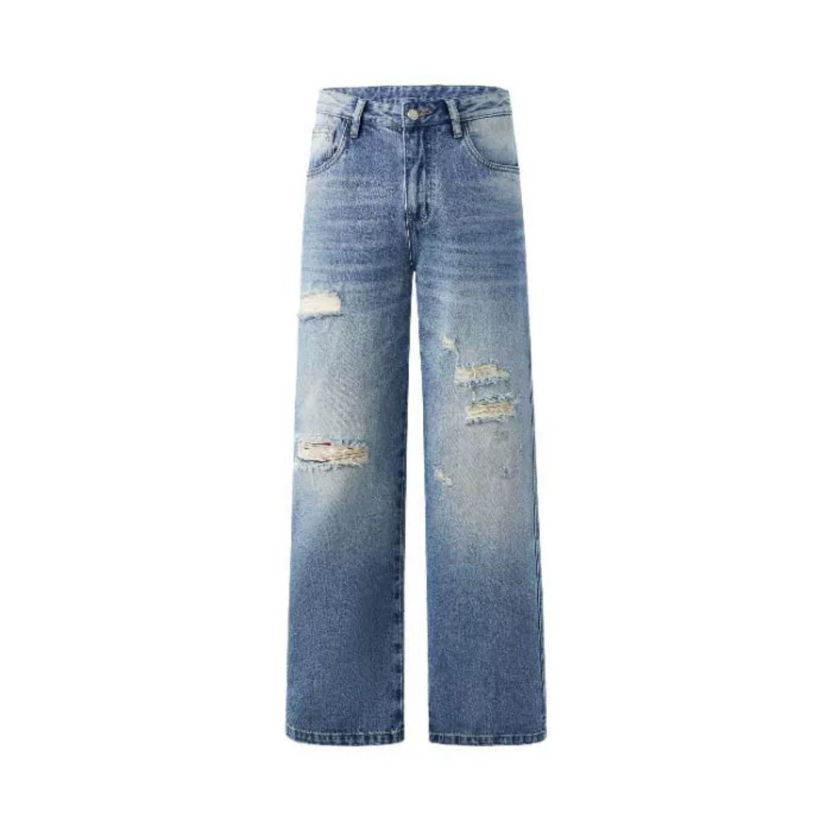 Distressed Hem Straight-Leg Ripped Jeans