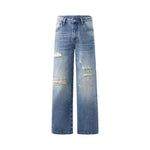 Distressed Hem Straight-Leg Ripped Jeans