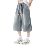 Drawstring Waist Washed Cropped Denim Pants