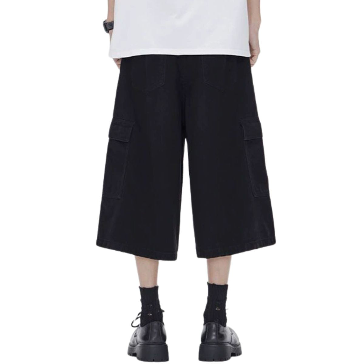 Solid Cargo Wide-Leg Cropped Pants