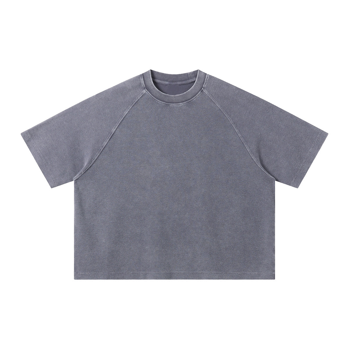 Boxy Waffle Washed Distressed Raglan Tee