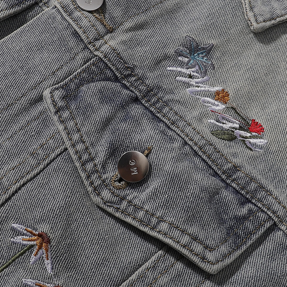Floral Embroidery Denim Trucker Jacket