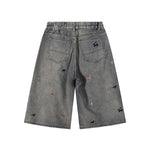 Dog Embroidery Design Vintage Washed Denim Shorts