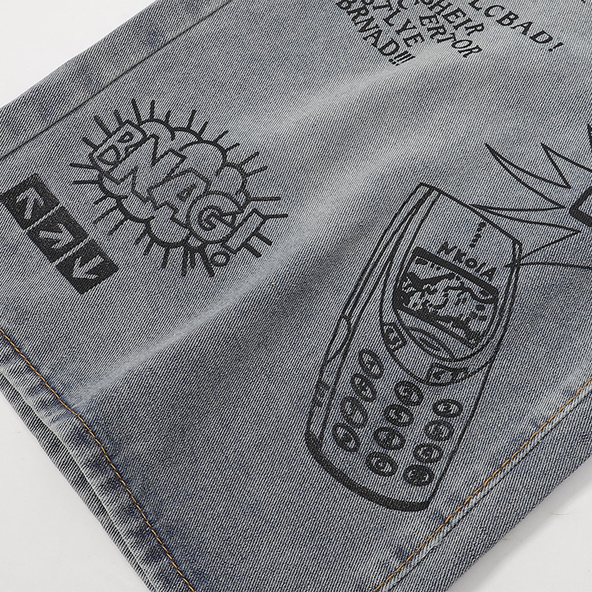 Street Style Graphic Print Relaxed Denim Shorts