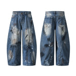 Distressed Paint Splatter Barrel-Leg Jeans