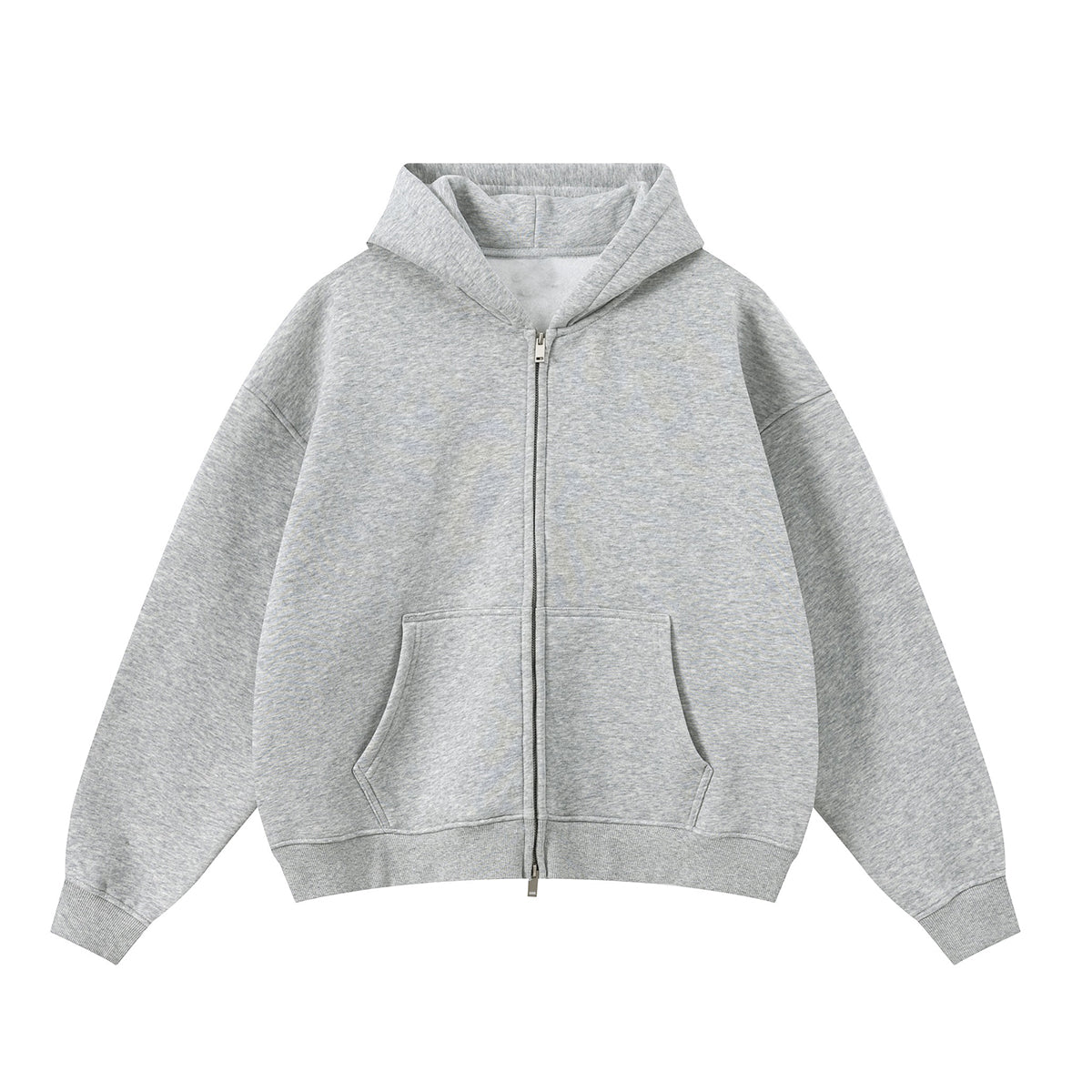 Soft Cotton Fleece Zip Up Hoodie Kangaroo Pockets