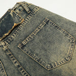 Distressed Wide Leg Denim Pants Asymmetrical Layered Waist