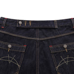 Deconstructed Embroidered Raw Denim Bermuda Shorts