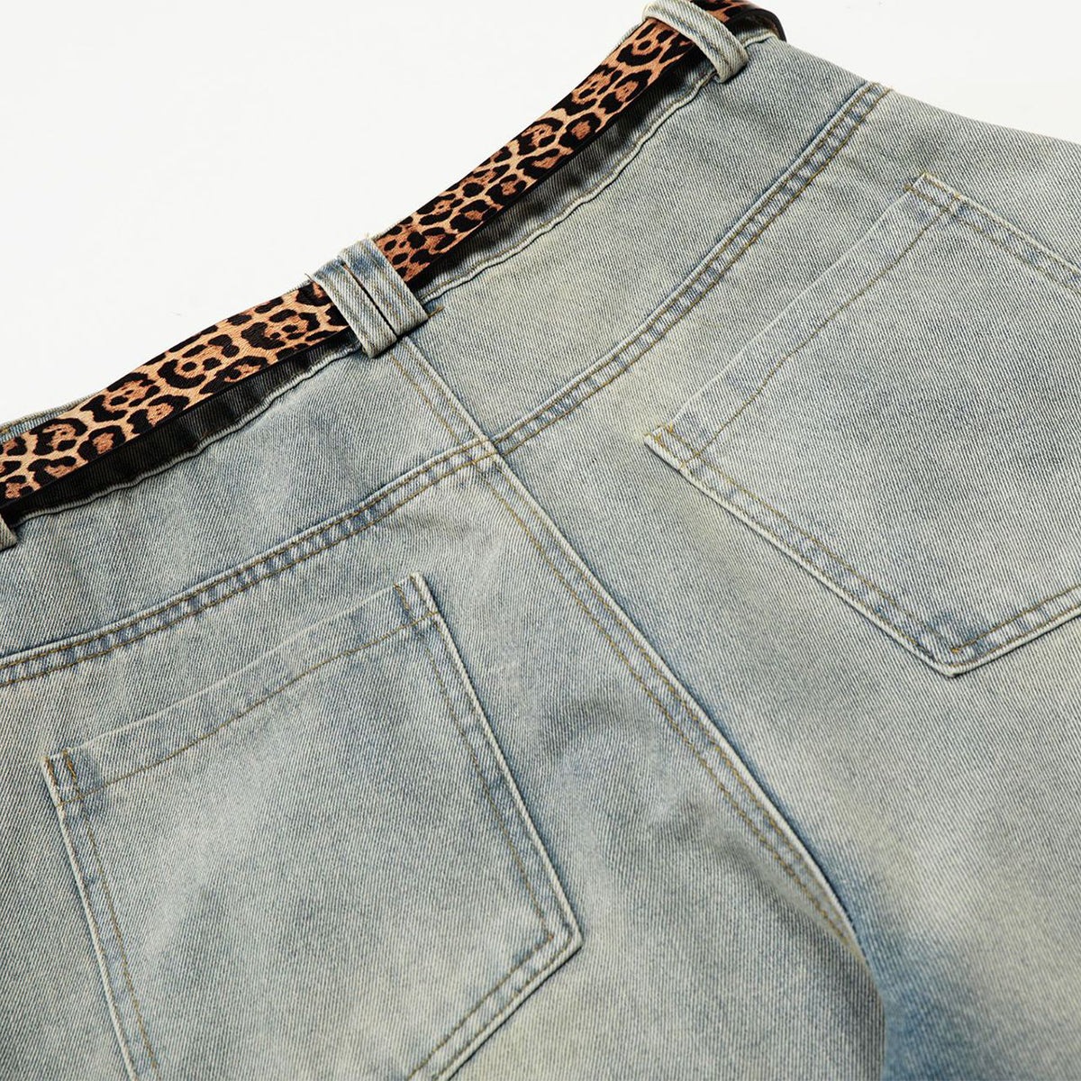 Leopard Print Belt Vintage Wide Leg Distressed Denim