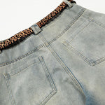 Leopard Print Belt Vintage Wide Leg Distressed Denim