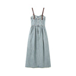 Sweetheart Collar Strappy Denim Midi Dress