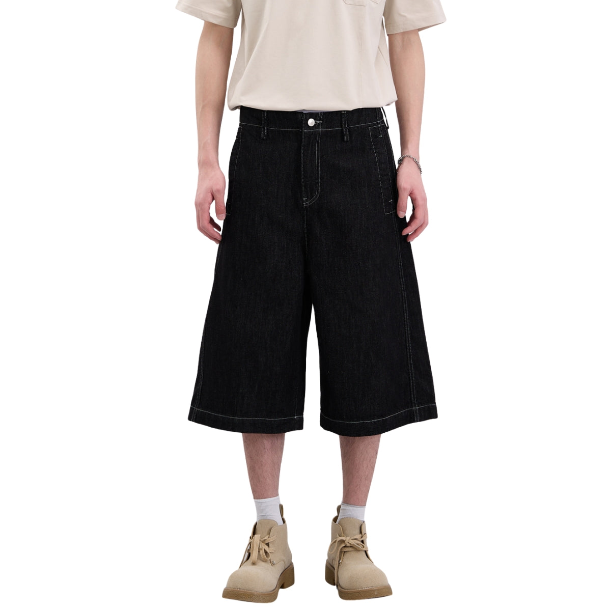 High-Waist A-Line Denim Cropped Shorts
