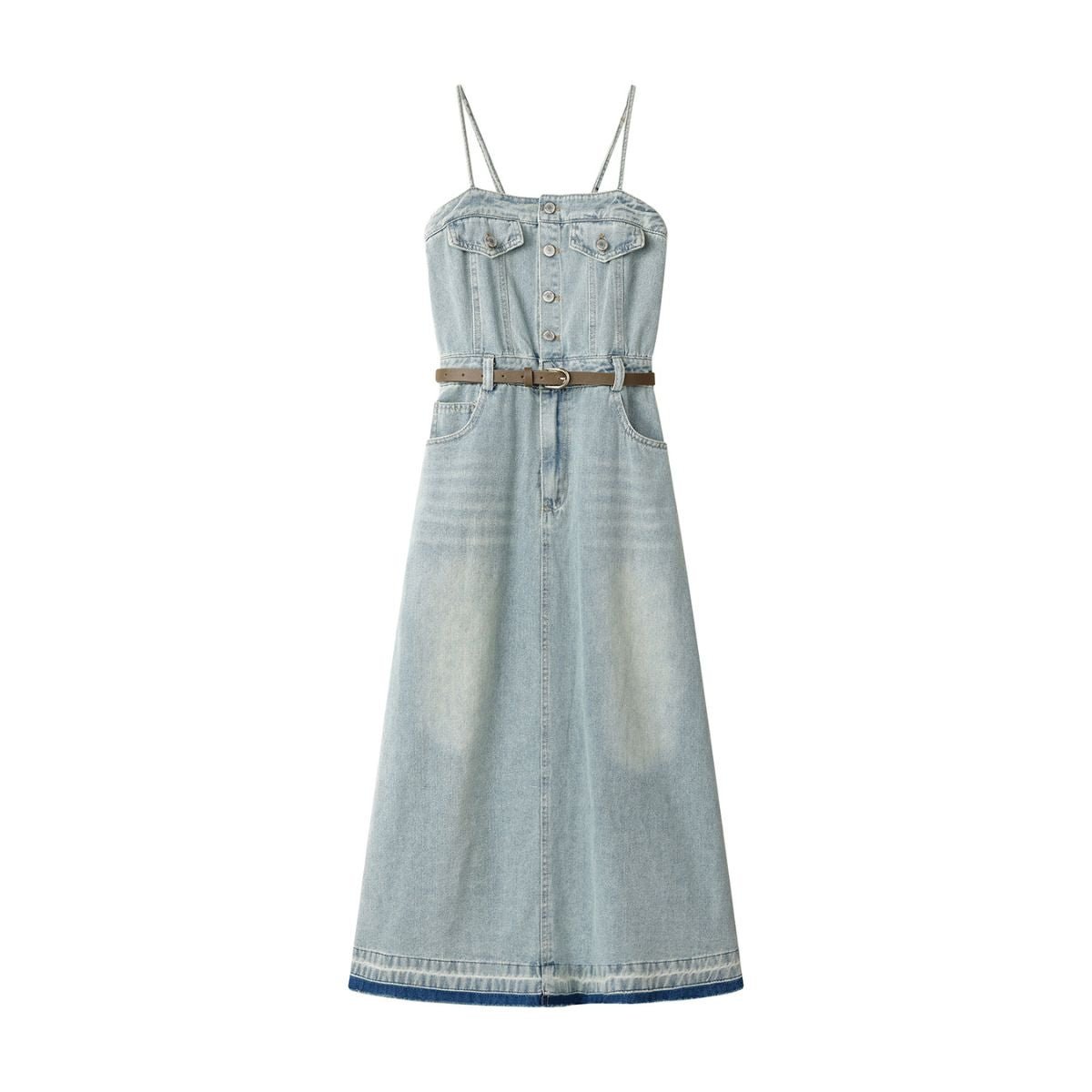 Vintage Washed Strappy Denim Mididress