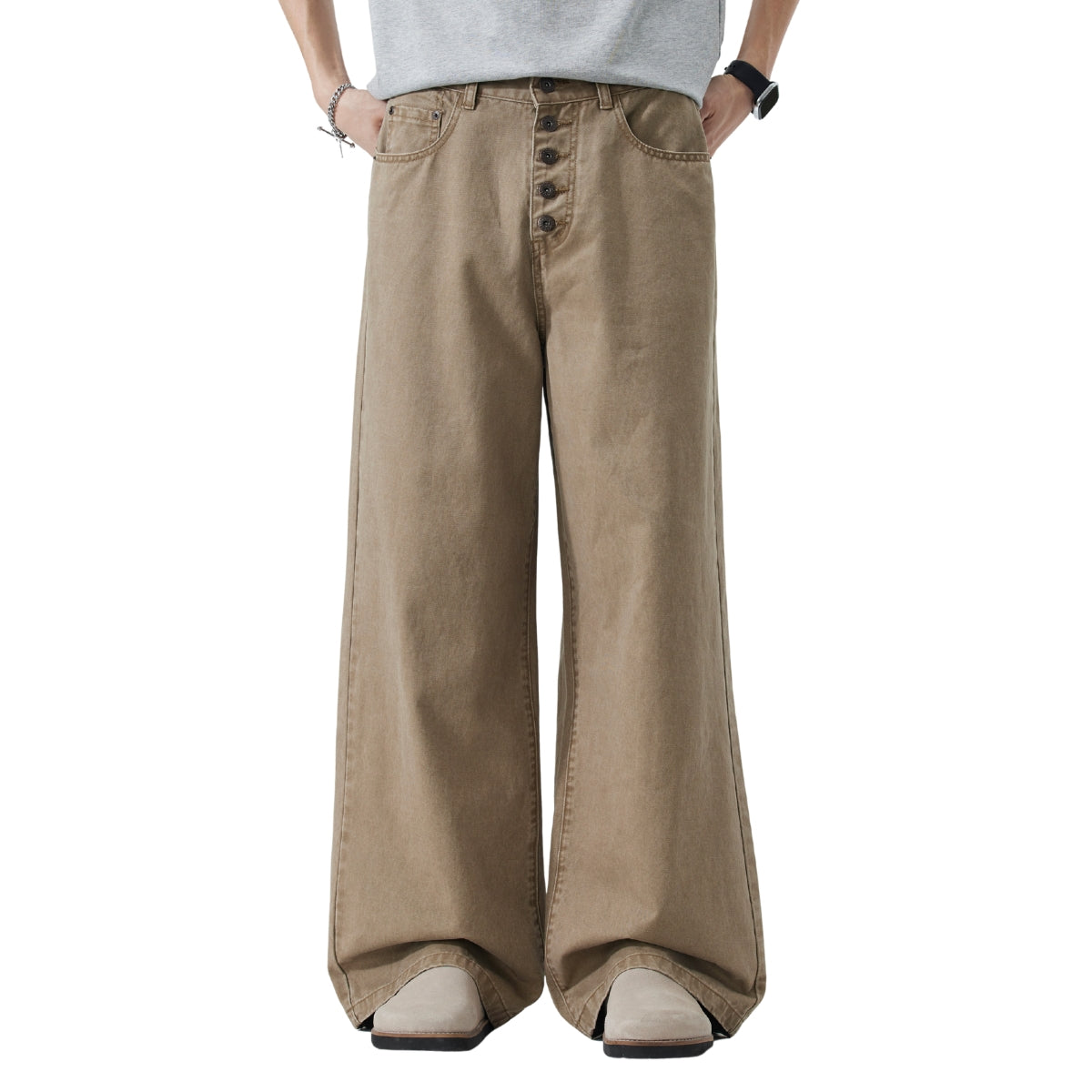 Button Fly Relaxed Fit Baggy Straight Leg Vintage Work Pants