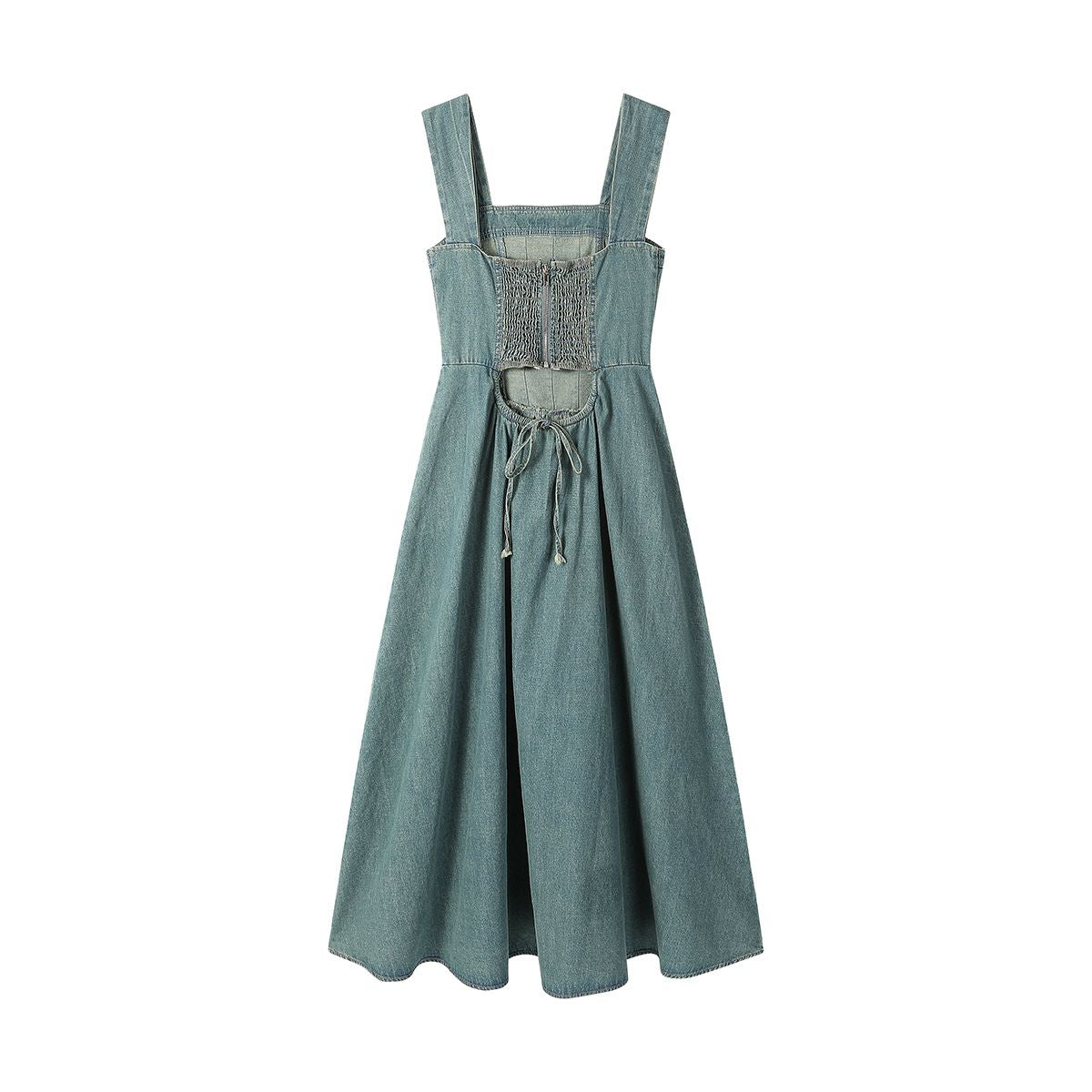Smocked Back A-Line Denim Strappy Mididress