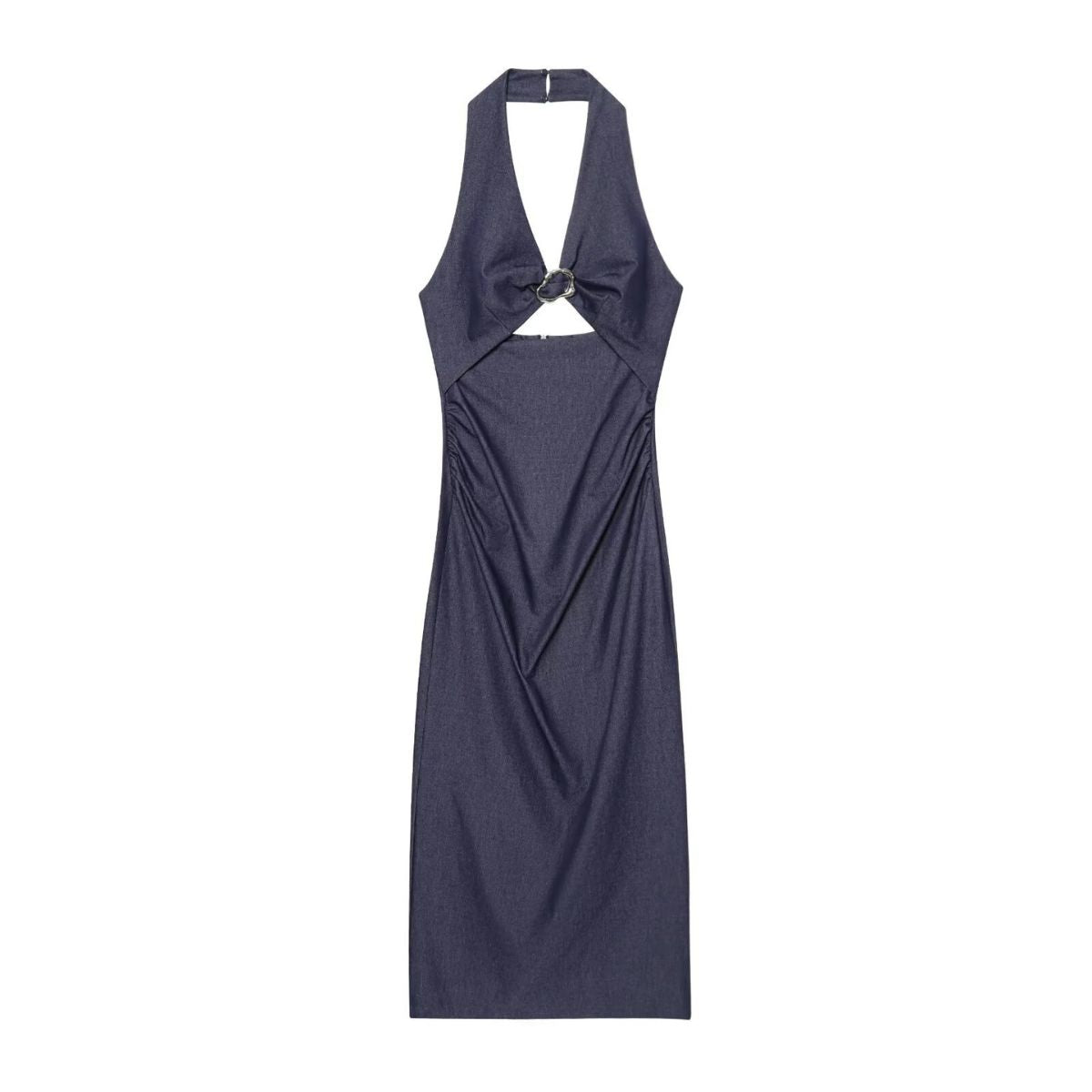 Halter Neck Cut-Out Denim Maxi Dress