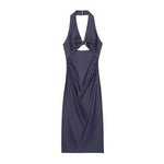 Halter Neck Cut-Out Denim Maxi Dress