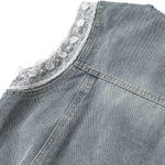 Vintage Wash Lace Trim Denim Vest