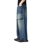 Vintage Wash Faux Layered Baggy Curved Leg Denim Jeans