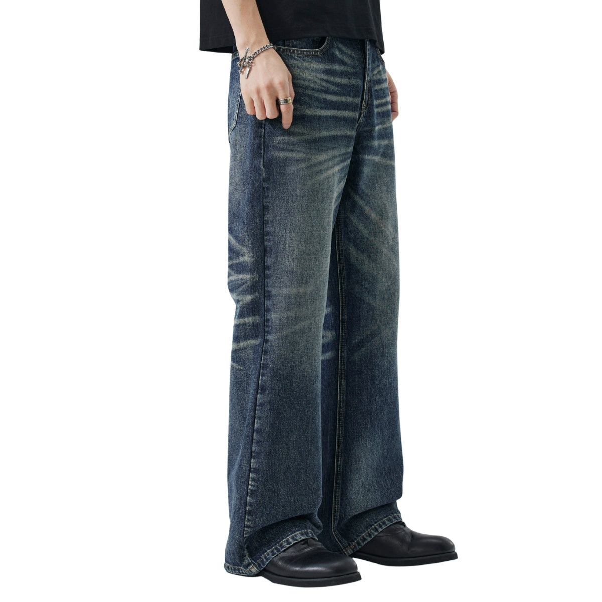 Blue Washed Baggy Cat Whisker Jeans