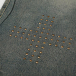 Studded Cross Detail Vintage Washed Wide Leg Denim