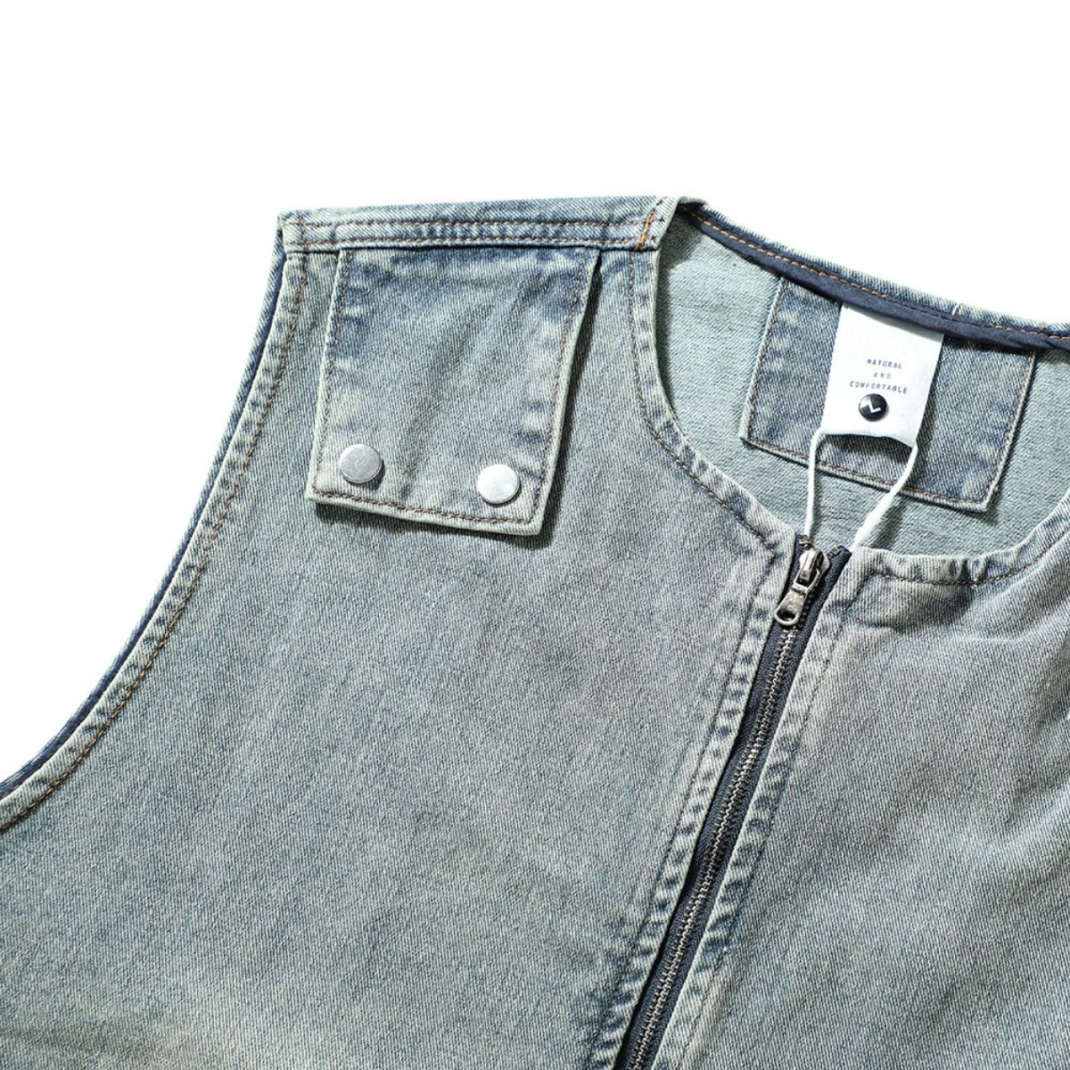 Relaxed Washed Zip-Up Denim Vest
