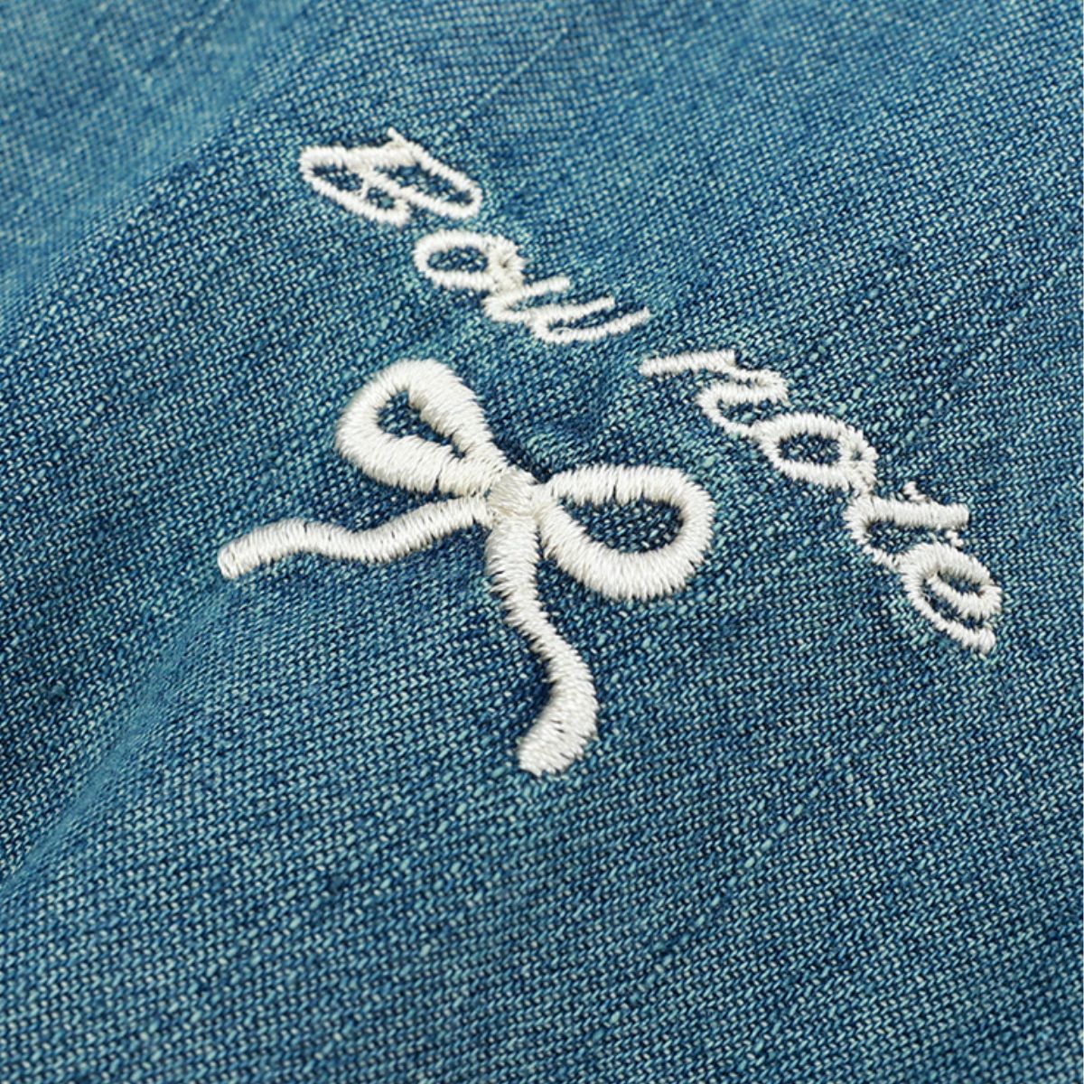 Bow-Embroidered Corset Denim Midi Dress