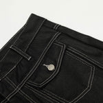 Black Wide Leg Contrast Stitch Denim Pants